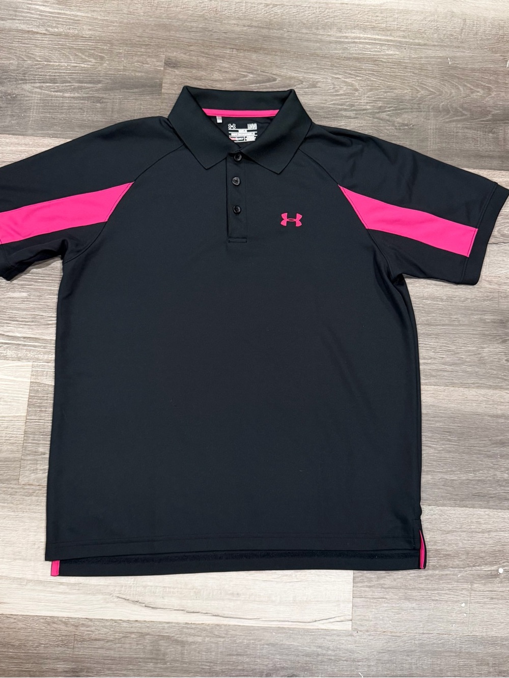 Under Armour Mens HeatGear Black Pink Polo Golf Shirt Breast Cancer Awareness L